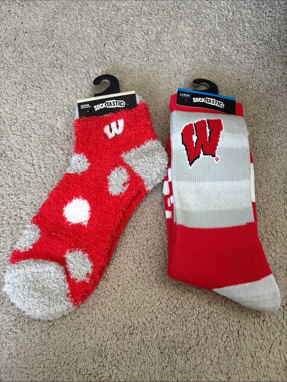 Wisconsin Badgers Red & Gray Crew and Fuzzy Socks - 2 Packs